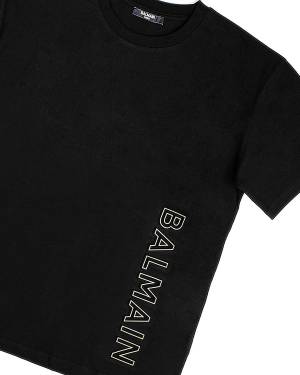 T-SHIRT BALMAIN BU8P31 BLACK/GOLD-2-mini